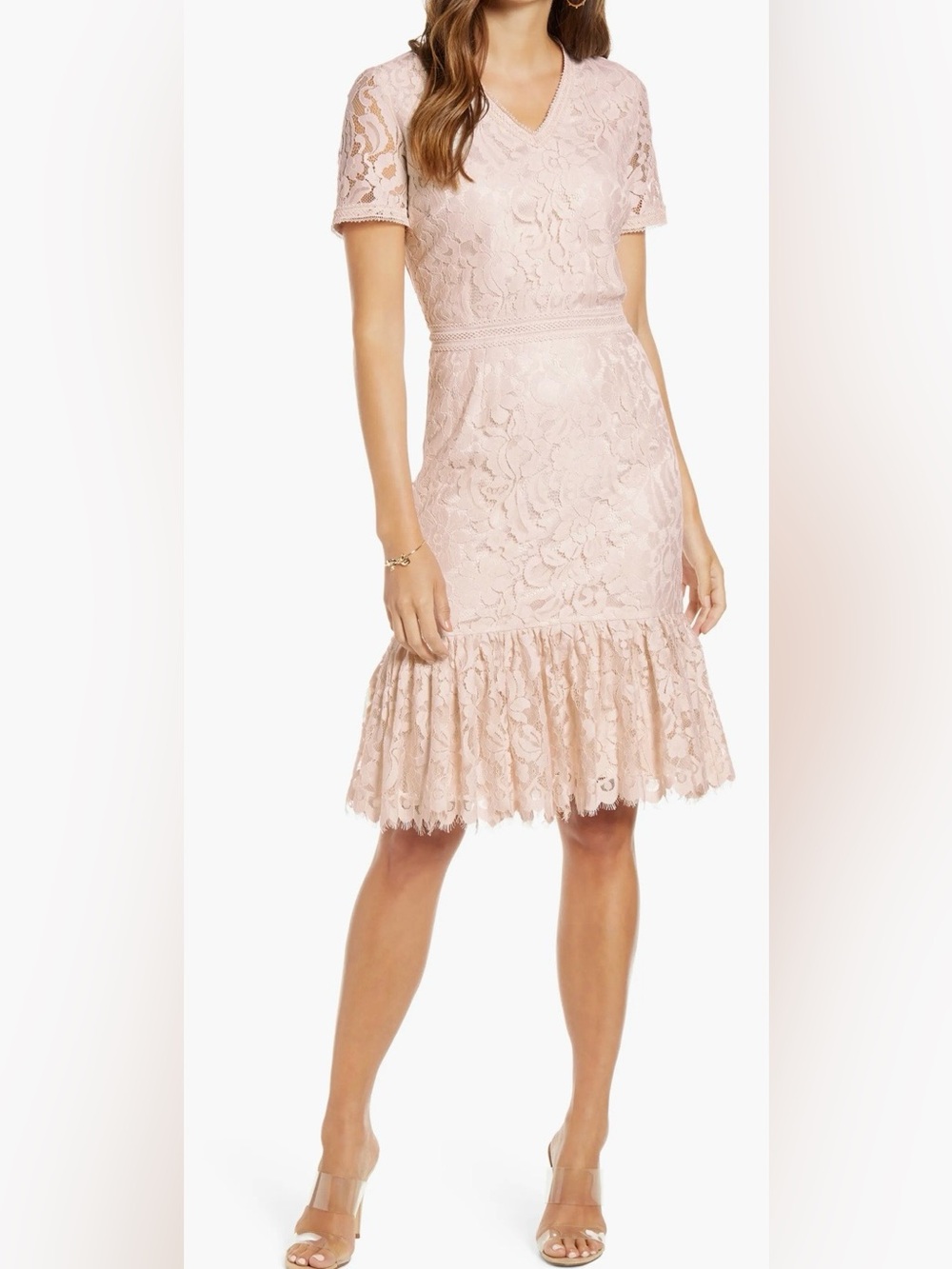 Rachel Parcell Lace Ruffle Hem Dress NWT Pink Parchment XXS Nordstrom